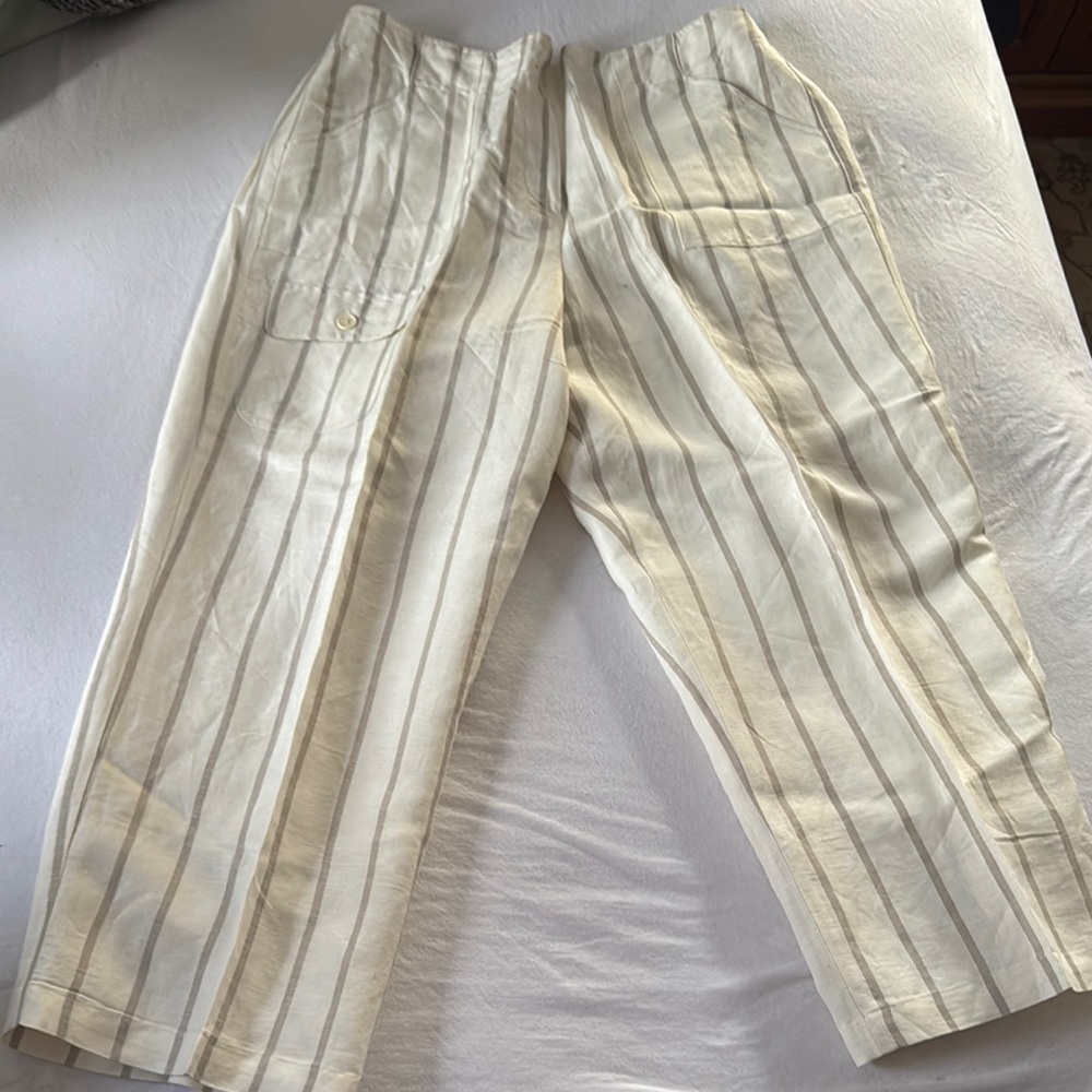 Striped Beige linen blend Pants